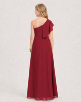 Burgundy Chiffon A-line Junior Bridesmaid Dress Back View