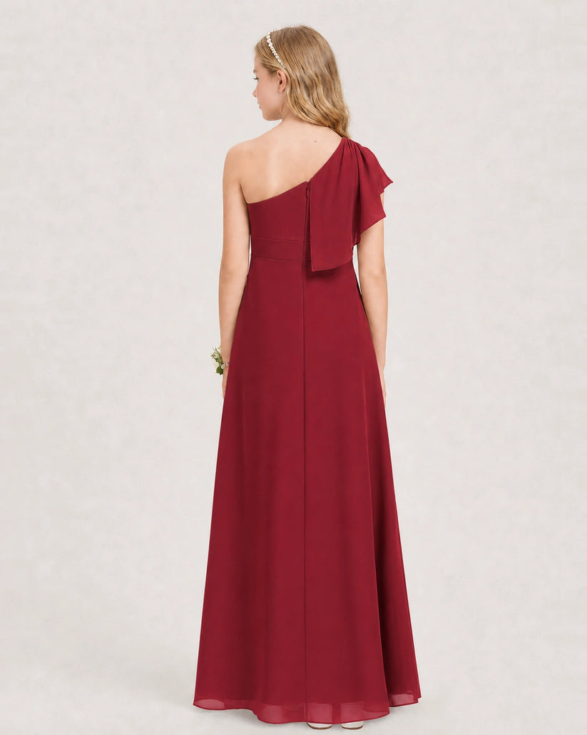 Burgundy Chiffon A-line Junior Bridesmaid Dress Back View