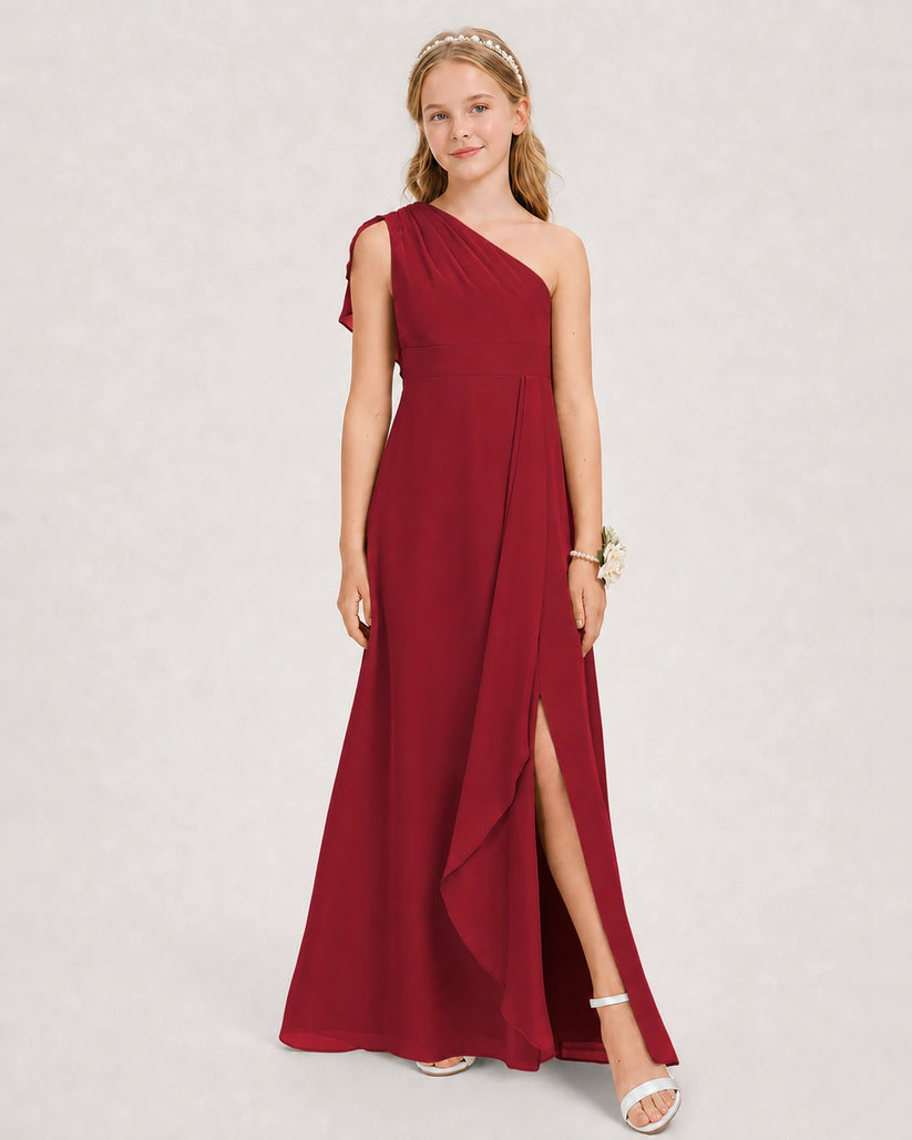 Burgundy Chiffon A-line Junior Bridesmaid Dress Front View