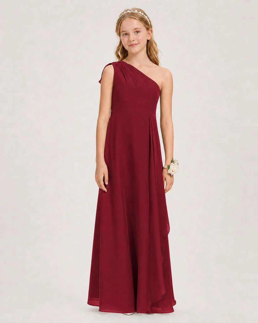 Burgundy Chiffon A-line Junior Bridesmaid Dress Front View