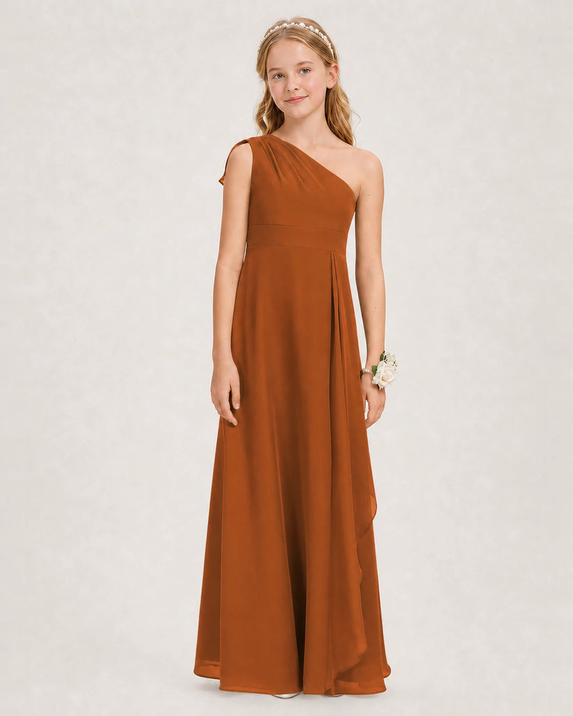 Burnt Orange Chiffon A-line Junior Bridesmaid Dress Front View
