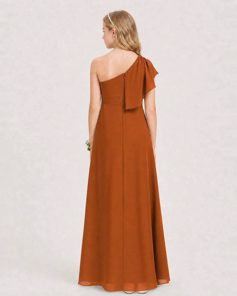 Burnt Orange Chiffon A-line Junior Bridesmaid Dress Back View