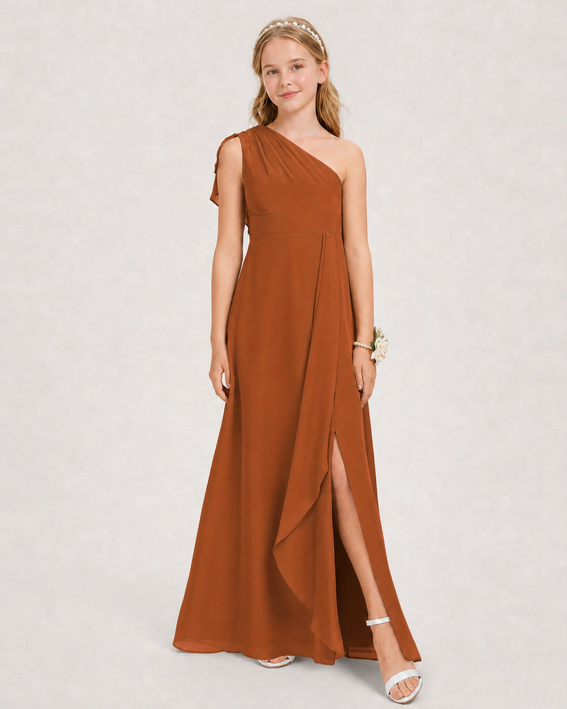 Burnt Orange Chiffon A-line Junior Bridesmaid Dress Front View