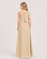 Champagne Chiffon A-line Junior Bridesmaid Dress Back View