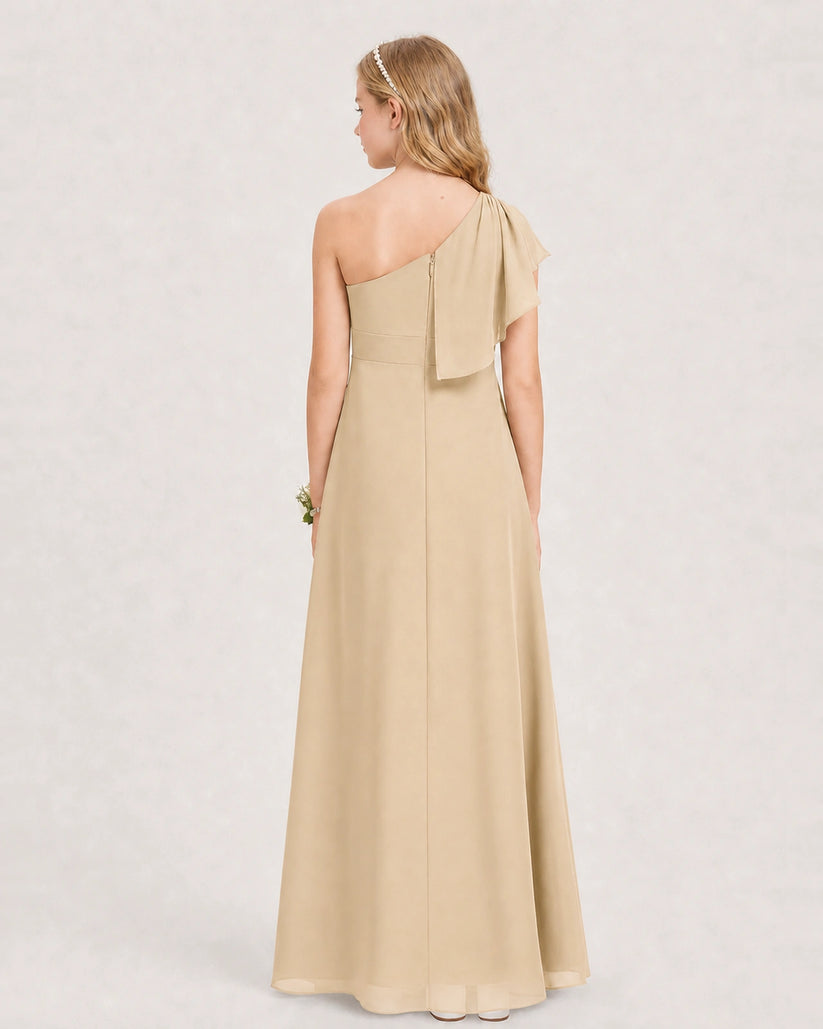Champagne Chiffon A-line Junior Bridesmaid Dress Back View