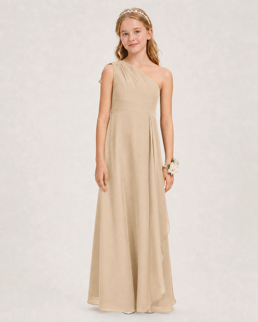 Champagne Chiffon A-line Junior Bridesmaid Dress Front View