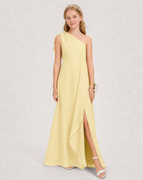 Daffodil Junior Bridesmaid Dress One-Shoulder Chiffon A-Line Gown Side View