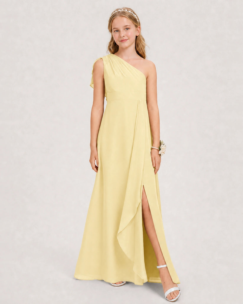 Daffodil Chiffon A-line Junior Bridesmaid Dress Front View