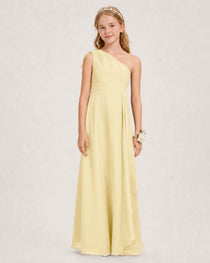Daffodil Junior Bridesmaid Dress One-Shoulder Chiffon A-Line Gown Front View
