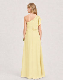 Daffodil Junior Bridesmaid Dress One-Shoulder Chiffon A-Line Gown Back View