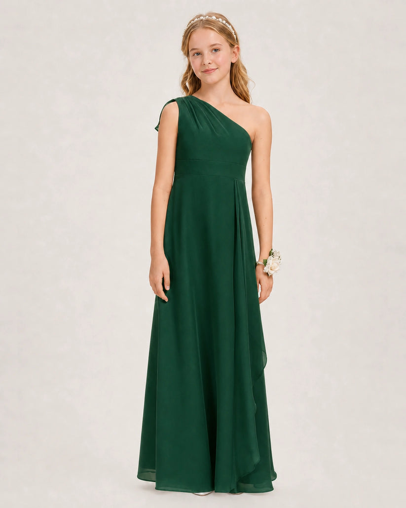 Dark Green Chiffon A-line Junior Bridesmaid Dress Front View