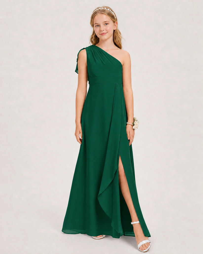 Dark Green Chiffon A-line Junior Bridesmaid Dress Front View