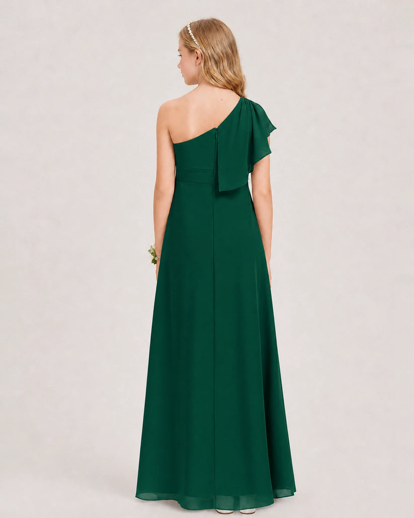 Dark Green Chiffon A-line Junior Bridesmaid Dress Back View