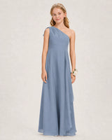 Dusty Blue Chiffon A-line Junior Bridesmaid Dress Front View