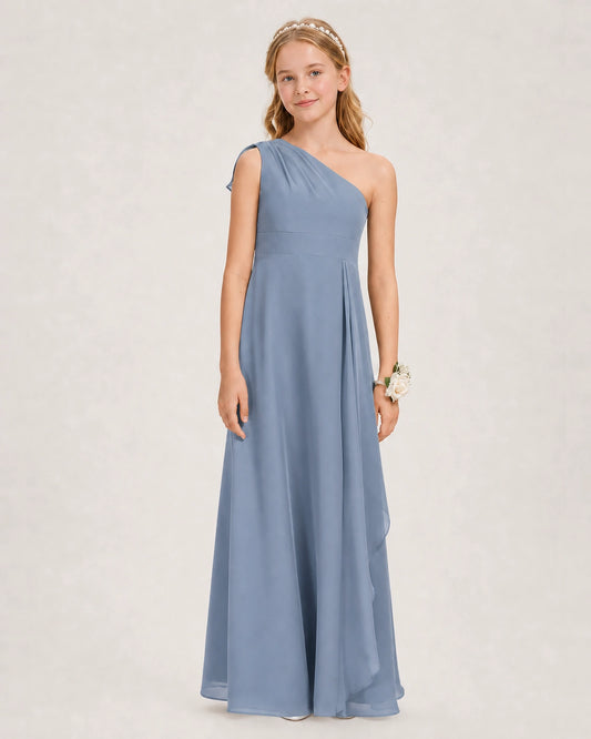 Dusty Blue Chiffon A-line Junior Bridesmaid Dress Front View
