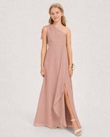 Dusty Rose Chiffon A-line Junior Bridesmaid Dress Front View