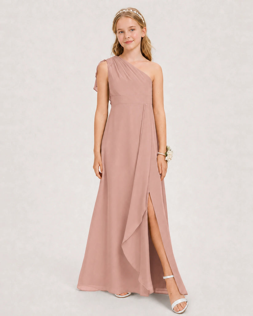 Dusty Rose Chiffon A-line Junior Bridesmaid Dress Front View