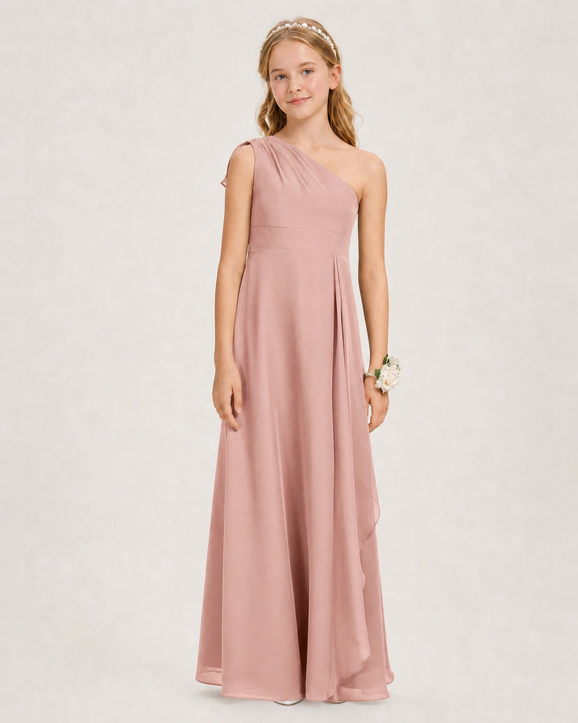 Dusty Rose Chiffon A-line Junior Bridesmaid Dress Front View