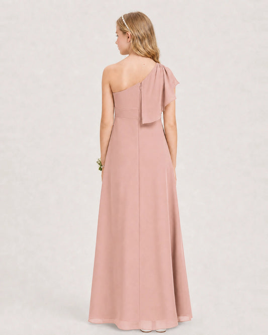 Dusty Rose Chiffon A-line Junior Bridesmaid Dress Back View