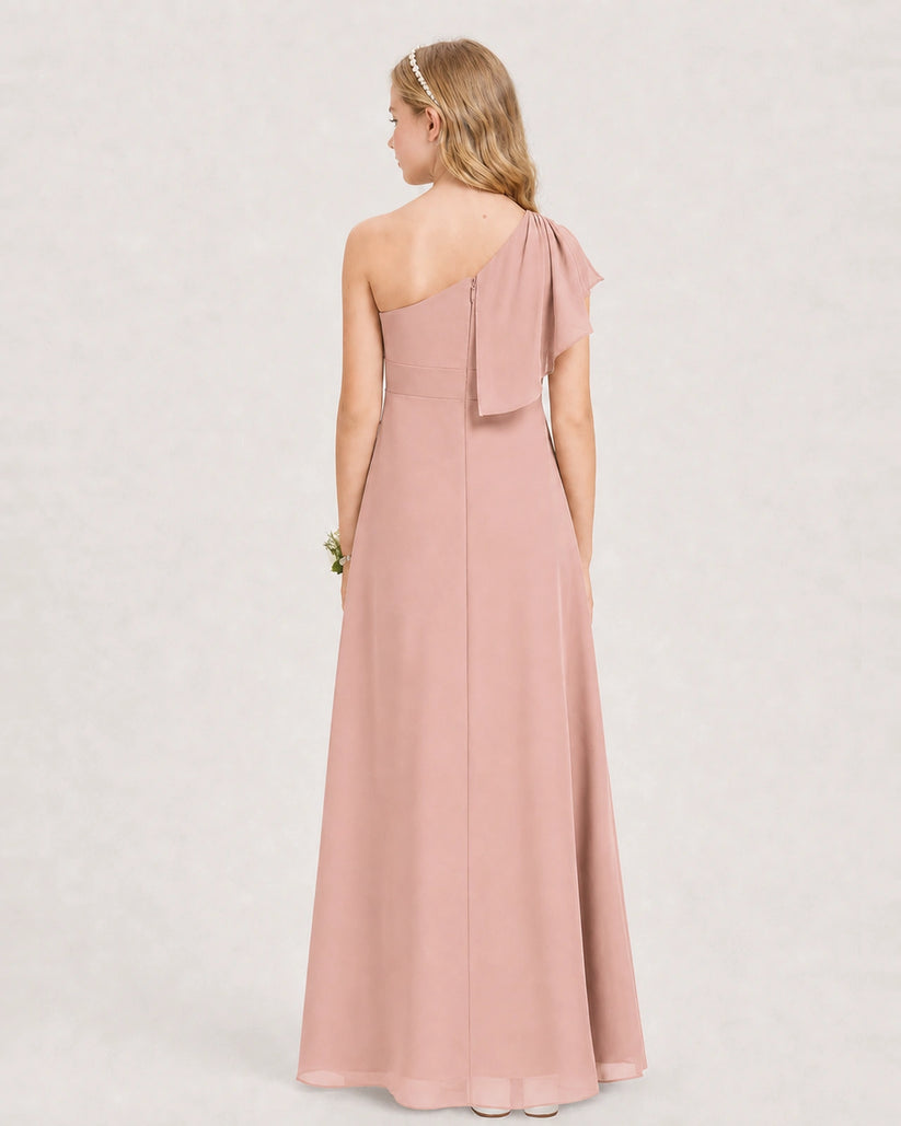 Dusty Rose Chiffon A-line Junior Bridesmaid Dress Back View