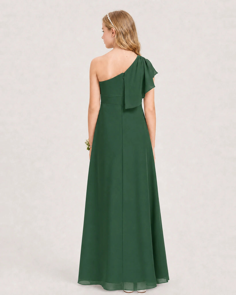 Emerald Green Chiffon A-line Junior Bridesmaid Dress Back View
