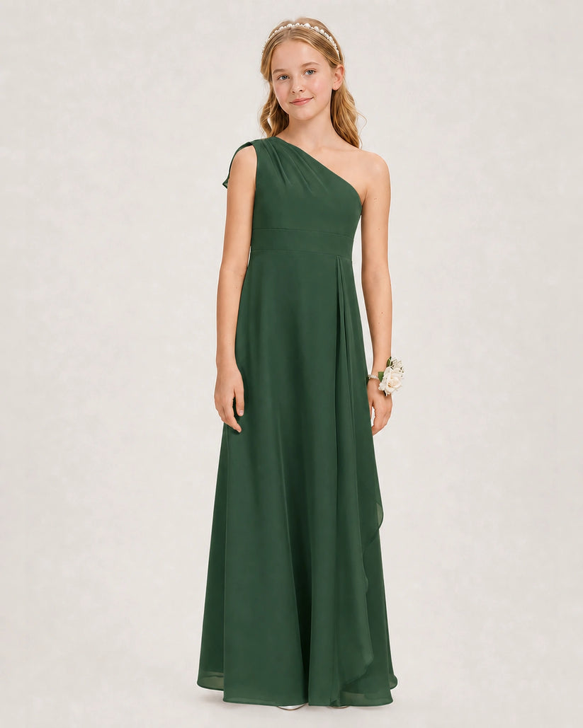 Emerald Green Chiffon A-line Junior Bridesmaid Dress Front View