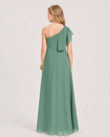 Eucalyptus Chiffon A-line Junior Bridesmaid Dress Back View
