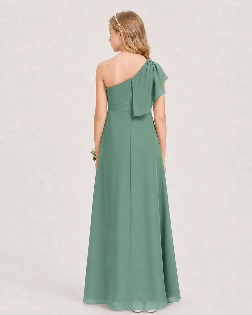 Eucalyptus Chiffon A-line Junior Bridesmaid Dress Back View