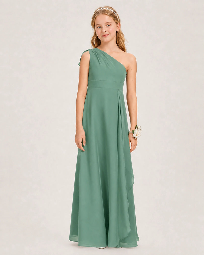 Eucalyptus Chiffon A-line Junior Bridesmaid Dress Front View