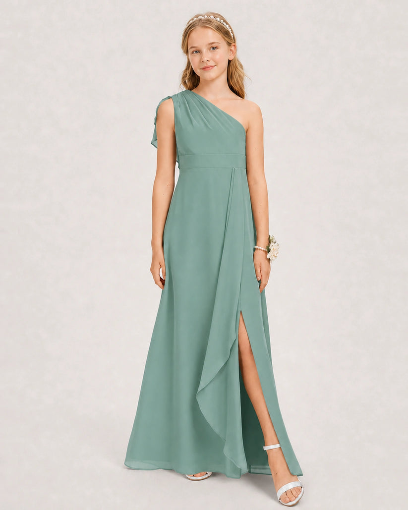 Eucalyptus Chiffon A-line Junior Bridesmaid Dress Front View