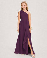 Grape Chiffon A-line Junior Bridesmaid Dress Front View