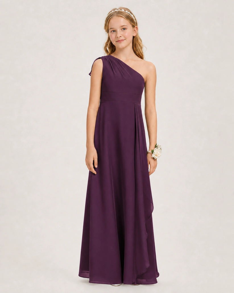 Grape Chiffon A-line Junior Bridesmaid Dress Front View