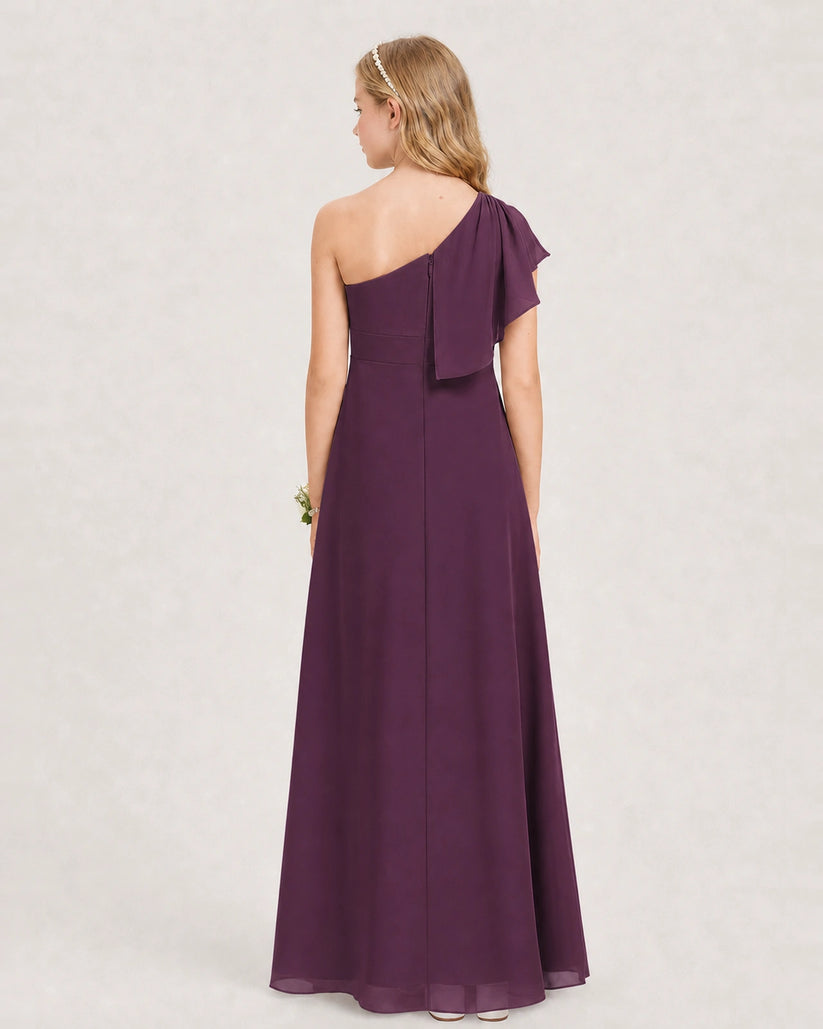 Grape Chiffon A-line Junior Bridesmaid Dress Back View