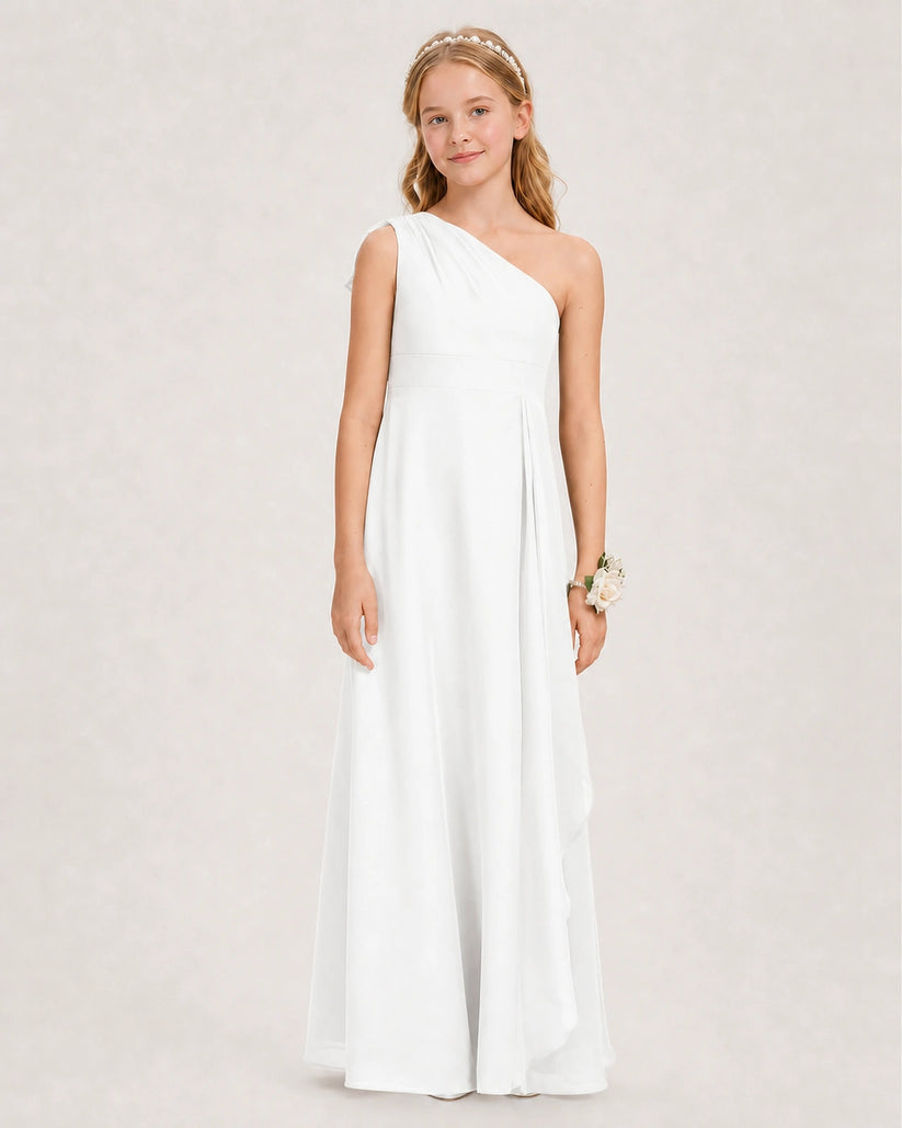 Ivory Chiffon A-line Junior Bridesmaid Dress Front View