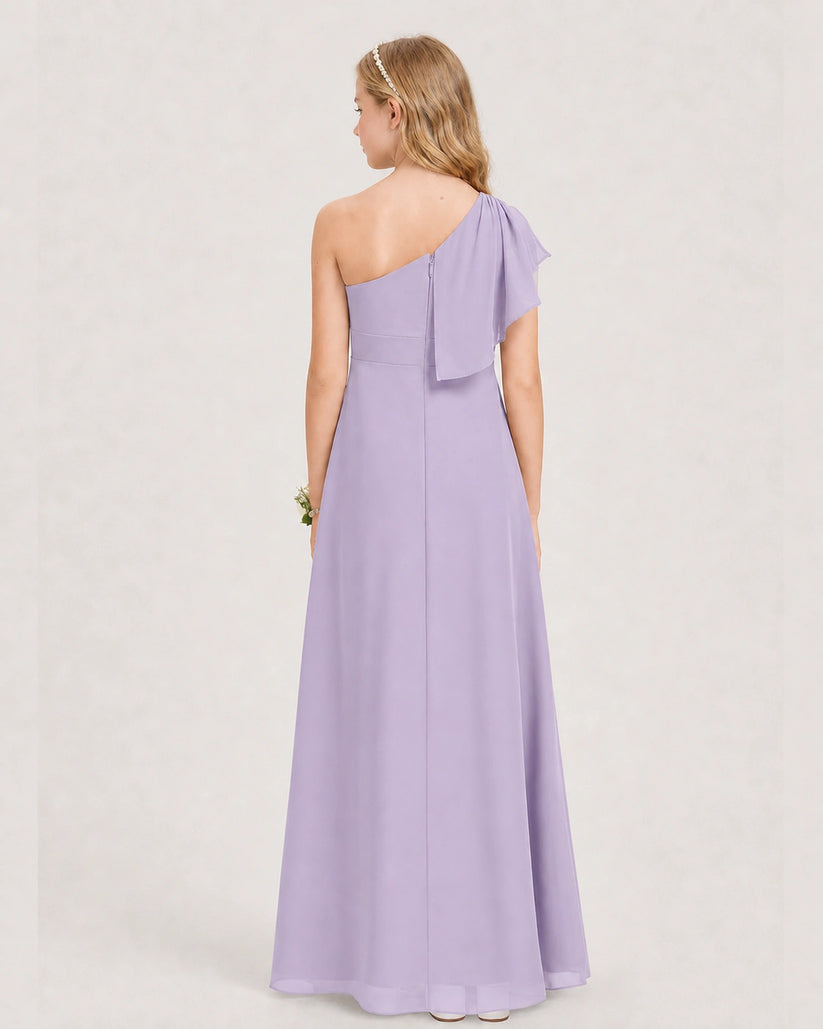 Lavender Chiffon A-line Junior Bridesmaid Dress Back View