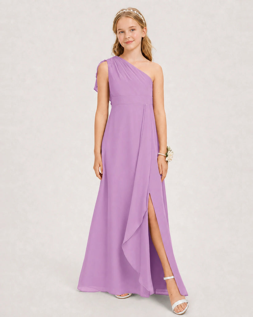 Lilac Chiffon A-line Junior Bridesmaid Dress Front View