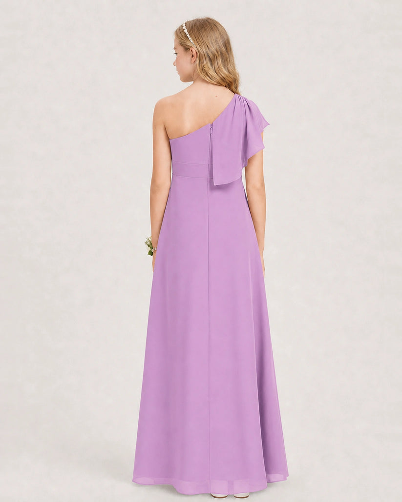 Lilac Chiffon A-line Junior Bridesmaid Dress Back View