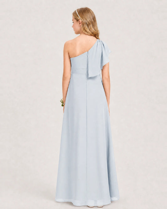 Mist Chiffon A-line Junior Bridesmaid Dress Back View