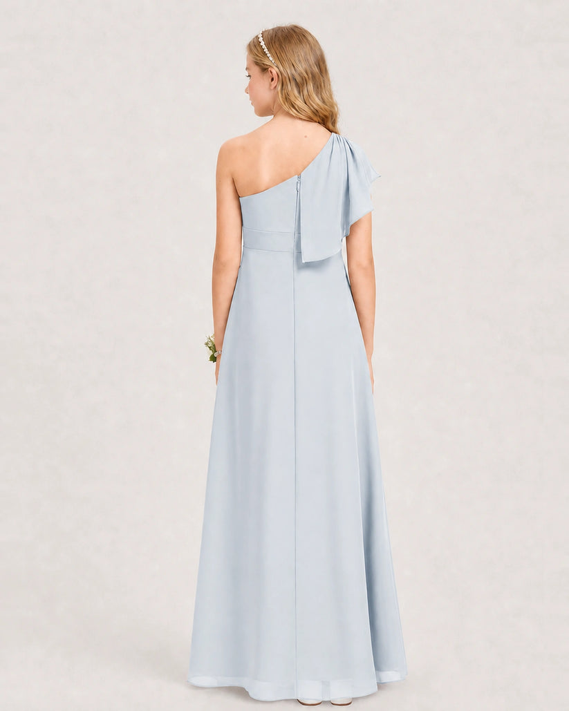Mist Chiffon A-line Junior Bridesmaid Dress Back View