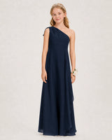 Navy Blue Chiffon A-line Junior Bridesmaid Dress Front View