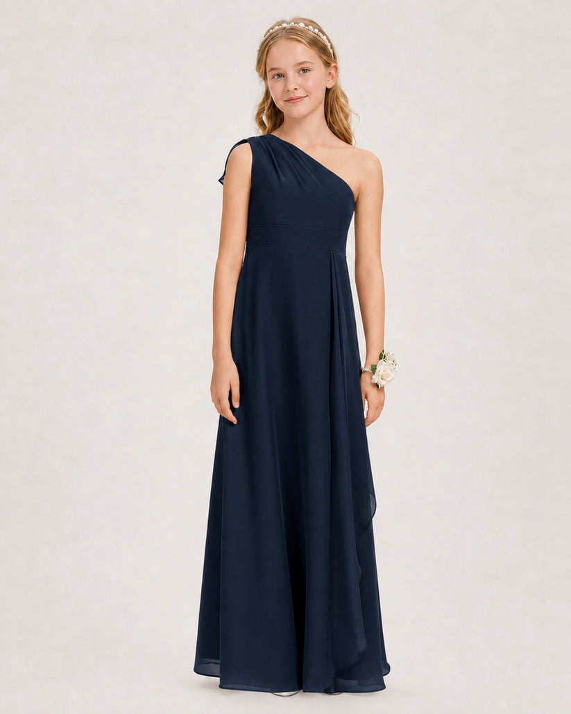 Navy Blue Chiffon A-line Junior Bridesmaid Dress Front View