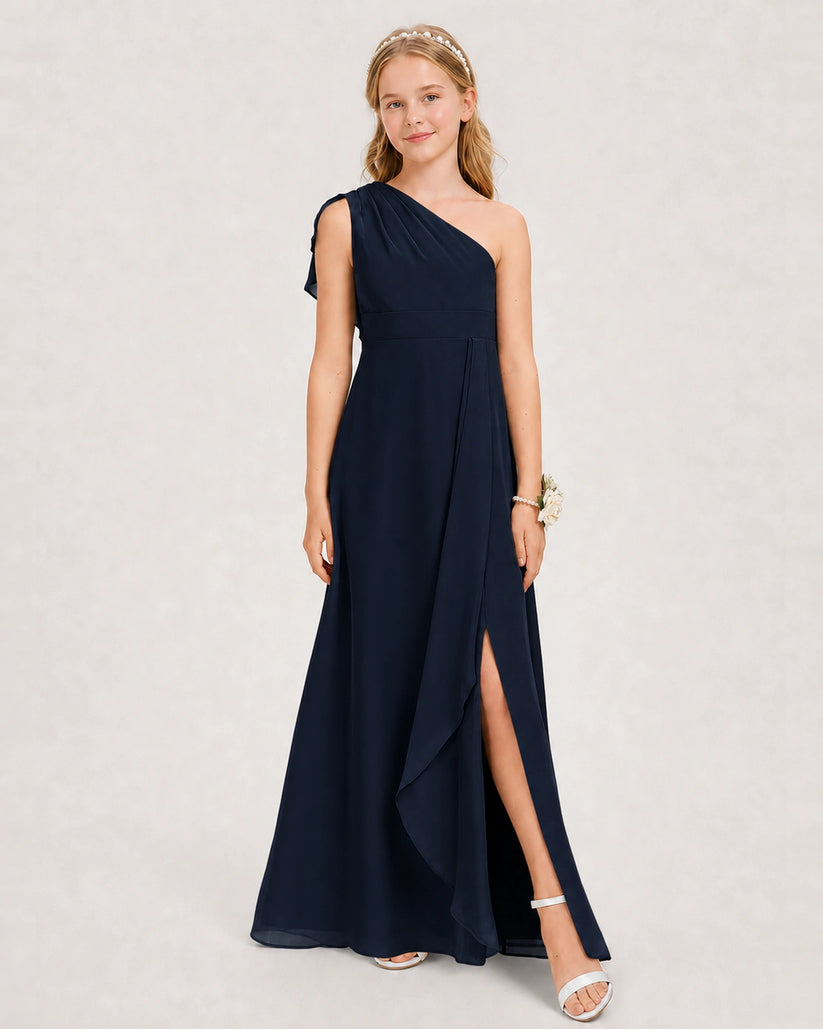 Navy Blue Chiffon A-line Junior Bridesmaid Dress Front View