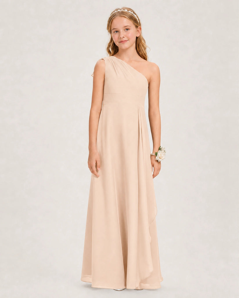 Peach Chiffon A-line Junior Bridesmaid Dress Front View