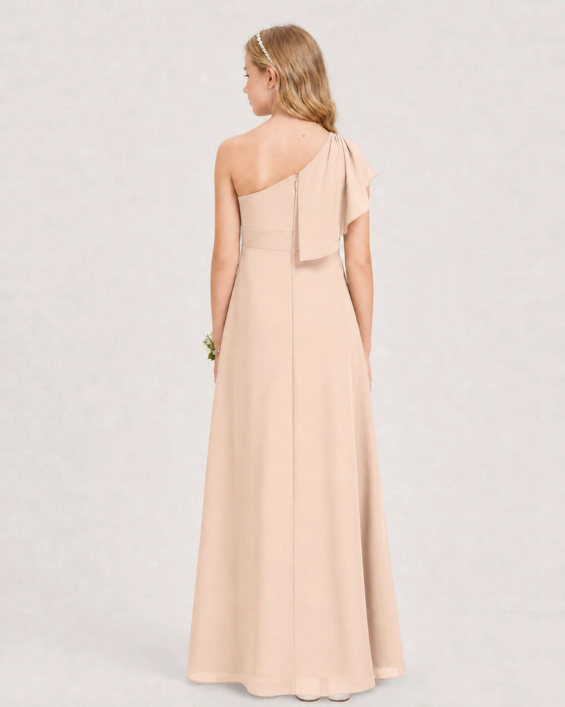 Peach Chiffon A-line Junior Bridesmaid Dress Back View