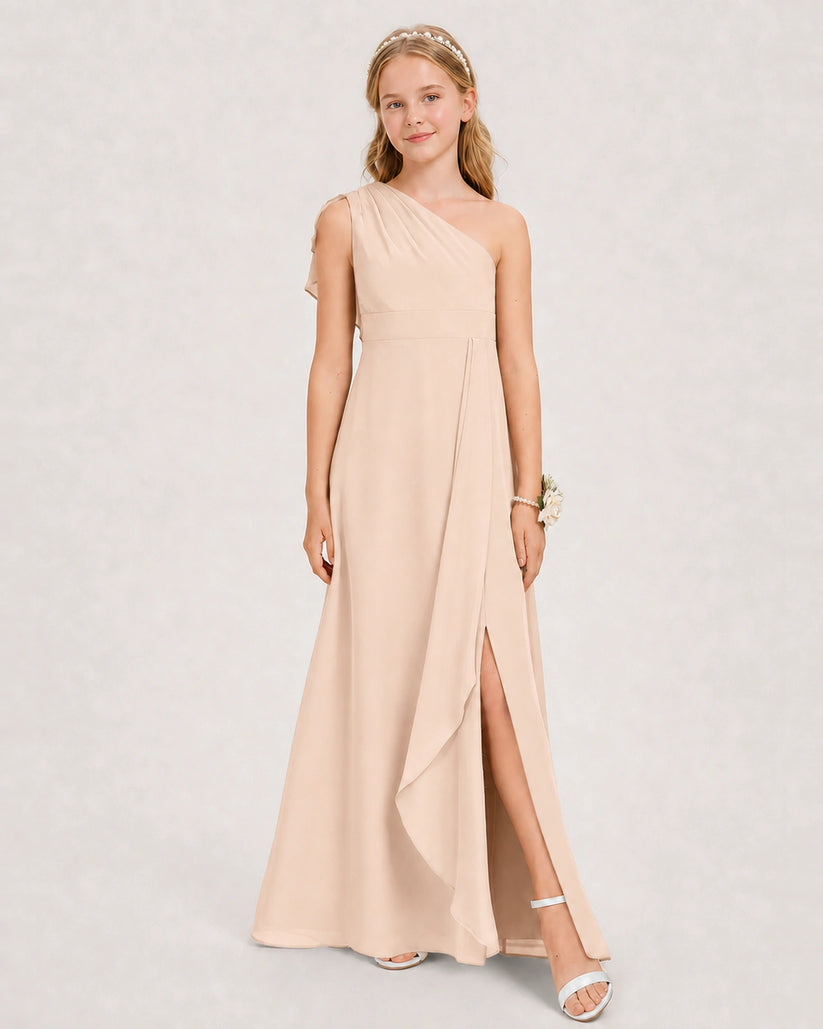 Peach Chiffon A-line Junior Bridesmaid Dress Front View