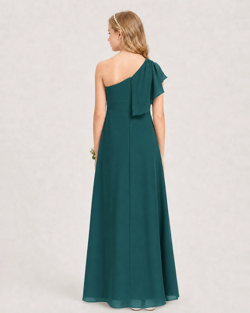 Peacock Chiffon A-line Junior Bridesmaid Dress Back View