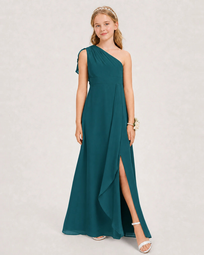 Peacock Chiffon A-line Junior Bridesmaid Dress Front View