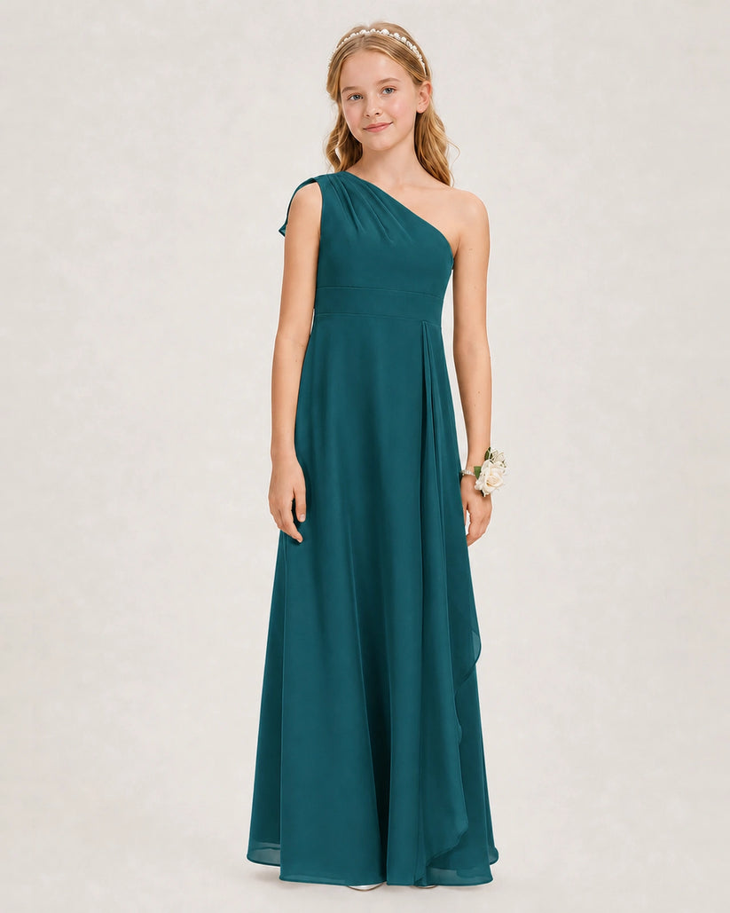 Peacock Chiffon A-line Junior Bridesmaid Dress Front View