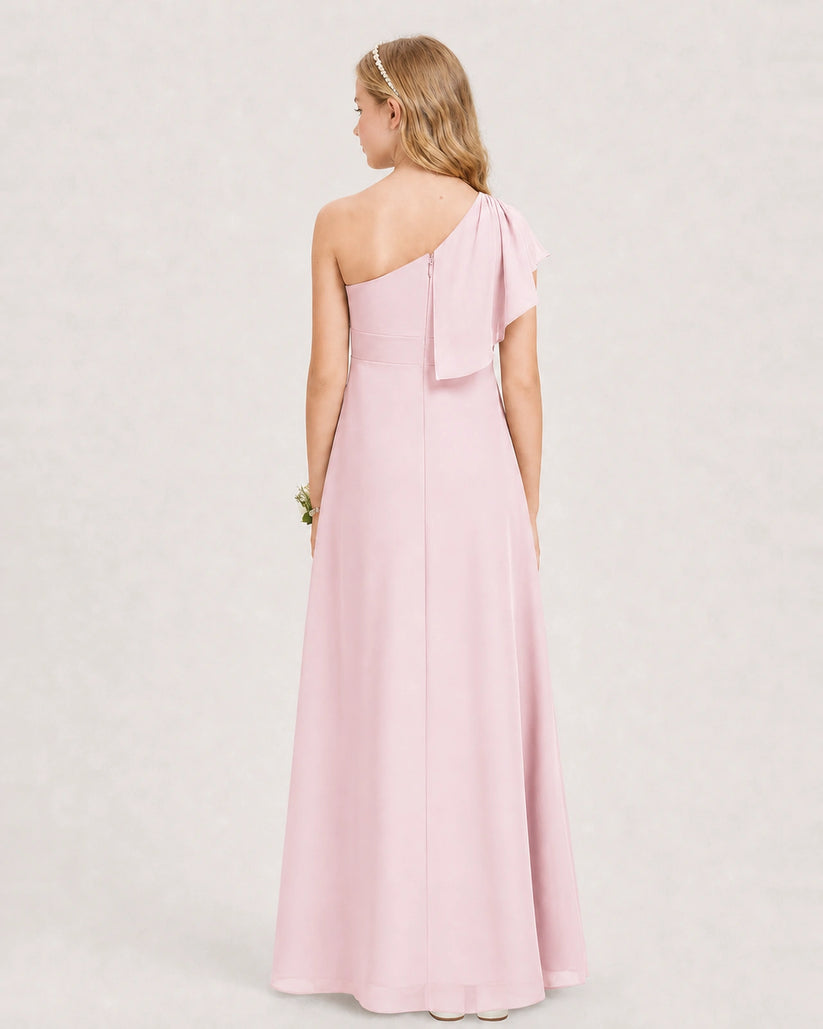 Pink Chiffon A-line Junior Bridesmaid Dress Back View