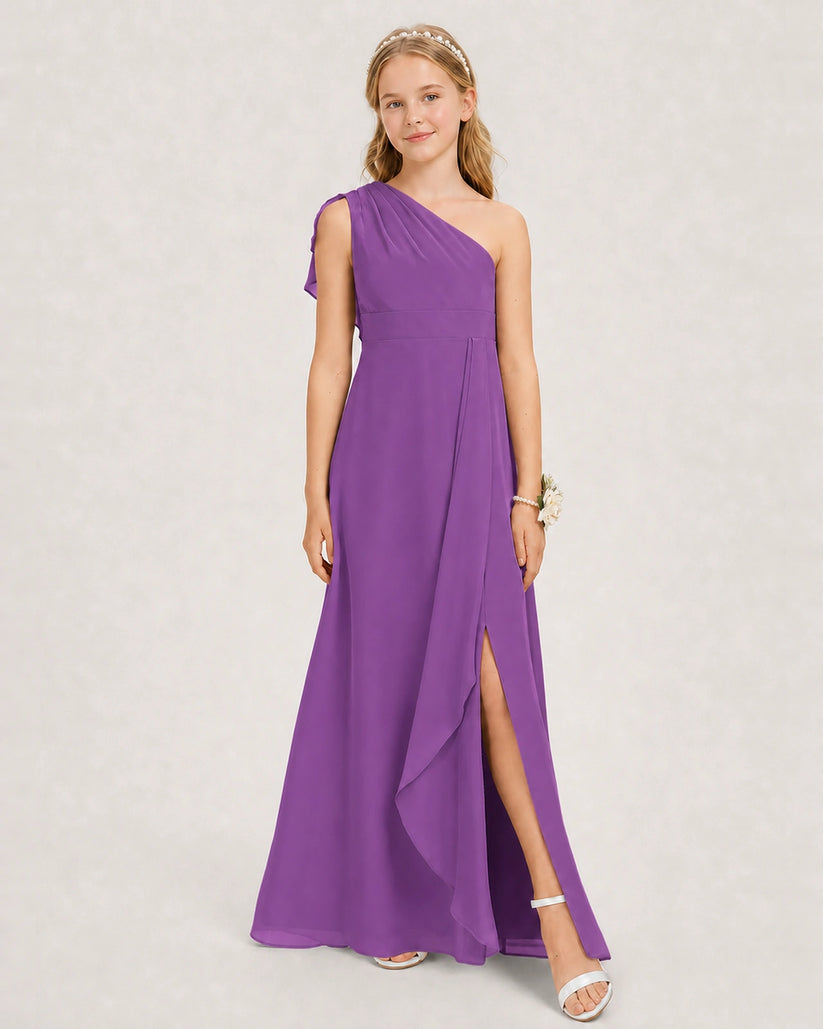 Purple Chiffon A-line Junior Bridesmaid Dress Front View